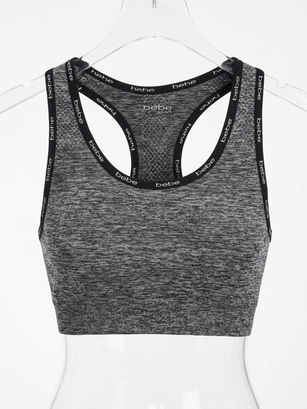 bebe Sport Heather Gray Seamless Racerback Crop Sports Bra